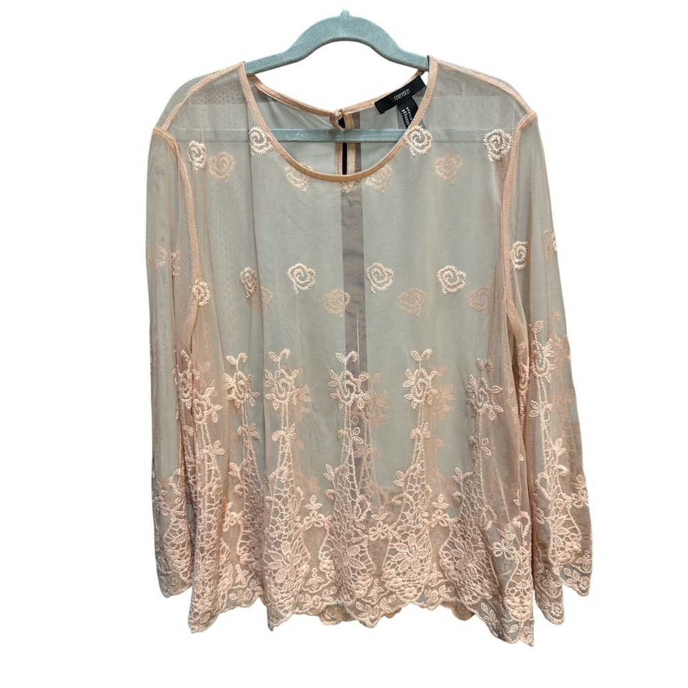 Forever 21 Sheer Embroidered Lace Blouse Romantic Floral Boho Festival Top M
